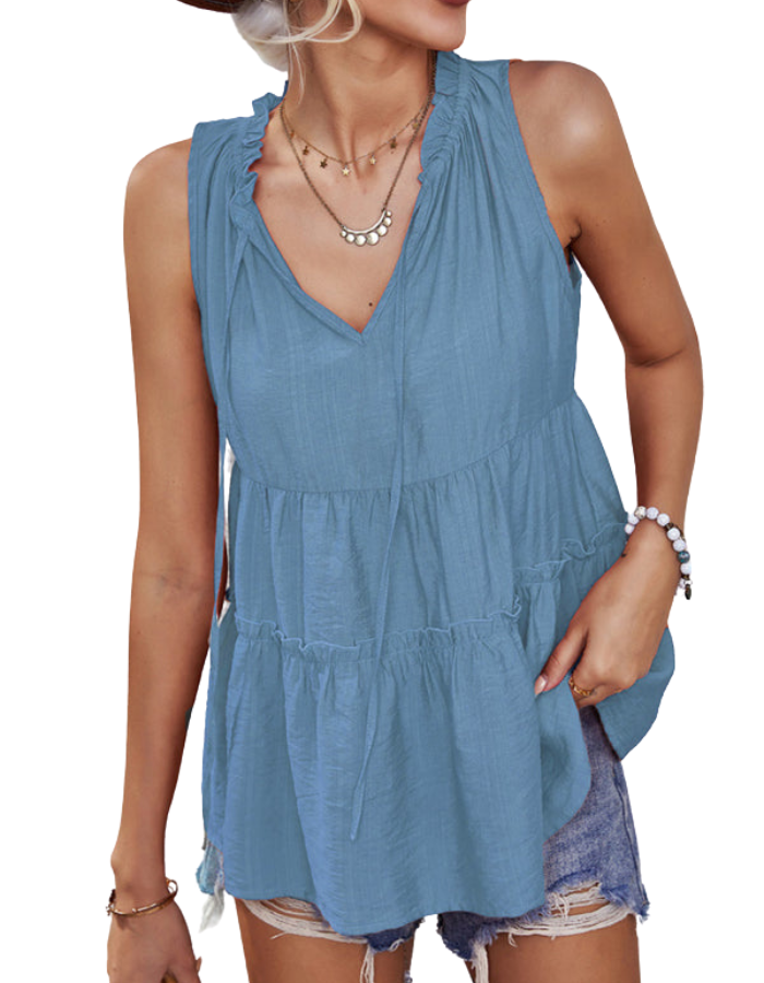 SHOPIQAT Women's Woven V-Neck Stitching A-Shape Vest - Premium  from shopiqat - Just $7.250! Shop now at shopiqat