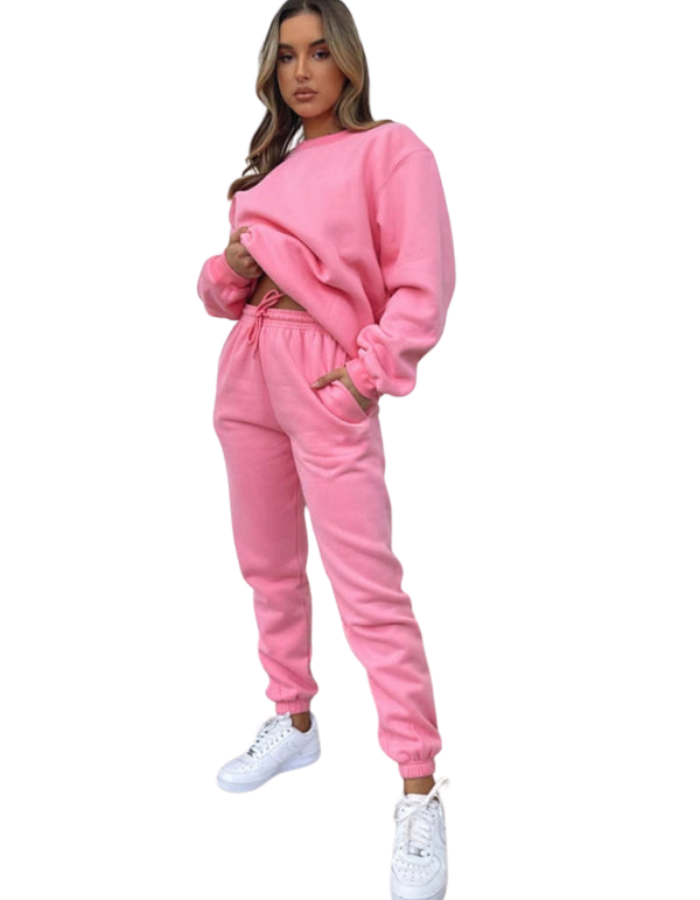 SHOPIQAT Women's New Solid Colour Round Fashionable Casual Collar Pullover Long Sleeve Trousers Sweater Suit - Premium  from shopiqat - Just $13.750! Shop now at shopiqat