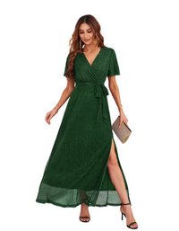 SHOPIQAT Feminine and Elegant Sparkling V-Neck Strappy Dress - Premium Dresses from shopiqat - Just $16.490! Shop now at shopiqat
