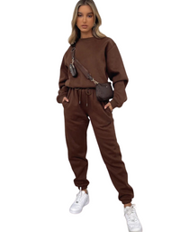 SHOPIQAT Women's New Solid Colour Round Fashionable Casual Collar Pullover Long Sleeve Trousers Sweater Suit - Premium  from shopiqat - Just $13.750! Shop now at shopiqat