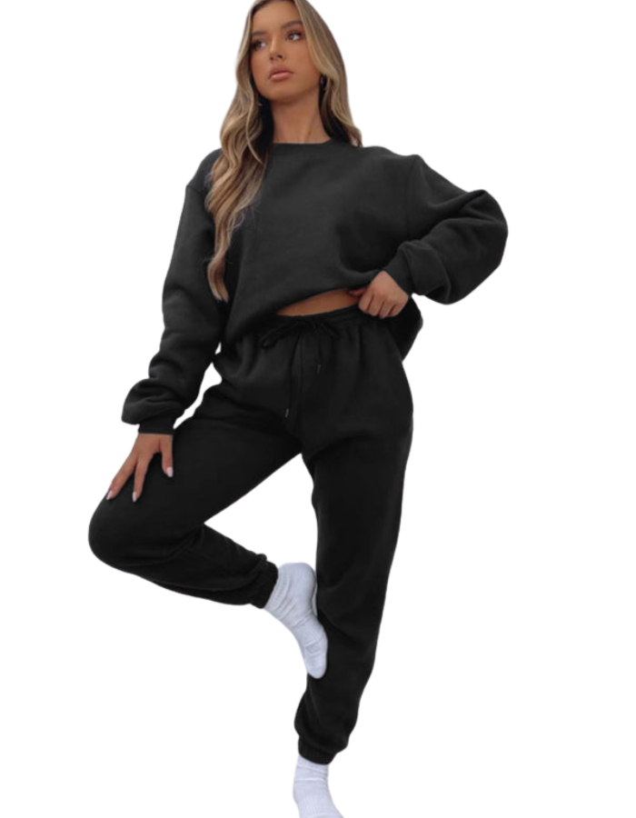 SHOPIQAT Women's New Solid Colour Round Fashionable Casual Collar Pullover Long Sleeve Trousers Sweater Suit - Premium  from shopiqat - Just $13.750! Shop now at shopiqat