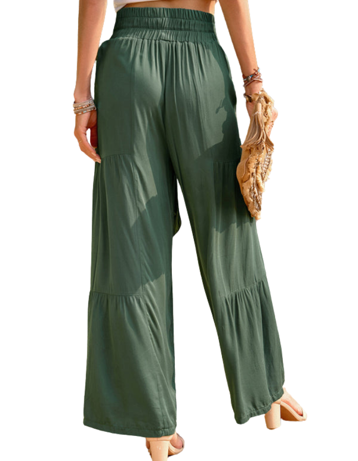 SHOPIQAT New Summer Loose Casual Wide-Leg Solid Colour Trousers