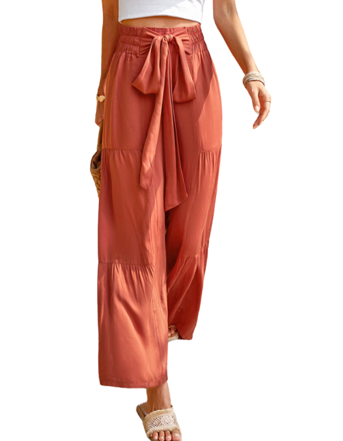 SHOPIQAT New Summer Loose Casual Wide-Leg Solid Colour Trousers
