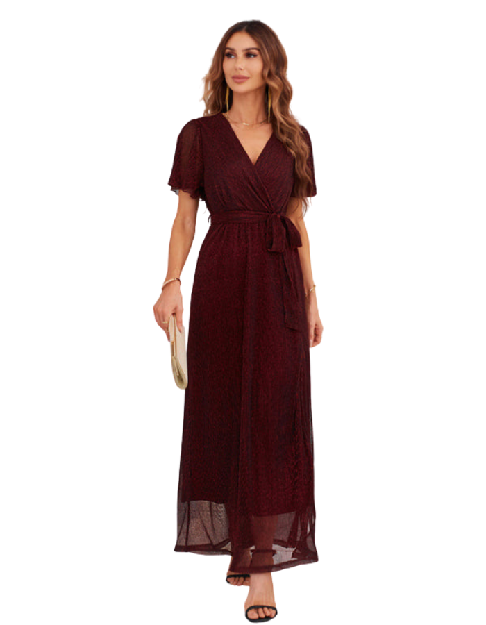 SHOPIQAT Feminine and Elegant Sparkling V-Neck Strappy Dress - Premium Dresses from shopiqat - Just $16.490! Shop now at shopiqat