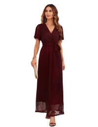 SHOPIQAT Feminine and Elegant Sparkling V-Neck Strappy Dress - Premium Dresses from shopiqat - Just $16.490! Shop now at shopiqat