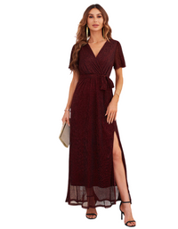 SHOPIQAT Feminine and Elegant Sparkling V-Neck Strappy Dress - Premium Dresses from shopiqat - Just $16.490! Shop now at shopiqat
