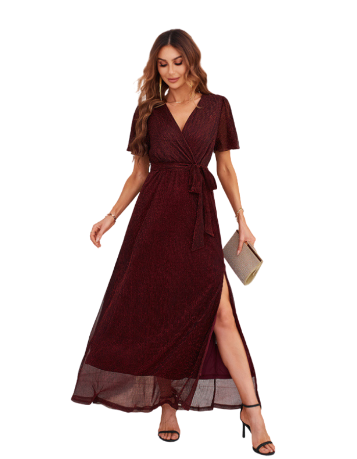 SHOPIQAT Feminine and Elegant Sparkling V-Neck Strappy Dress - Premium Dresses from shopiqat - Just $19.500! Shop now at shopiqat