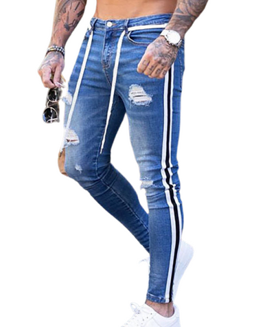 SHOPIQAT Men's Fashion Mid Waist Ripped Slim Jeans - Premium  from shopiqat - Just $8.900! Shop now at shopiqat