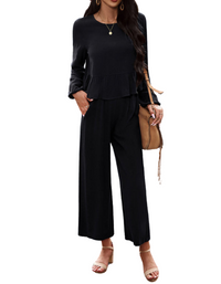 SHOPIQAT Temperament Casual Suit Solid Colour Long-Sleeved Top Loose Trousers - Premium  from shopiqat - Just $16.900! Shop now at shopiqat
