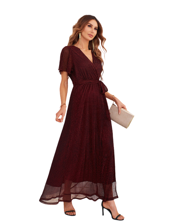 SHOPIQAT Feminine and Elegant Sparkling V-Neck Strappy Dress - Premium Dresses from shopiqat - Just $19.500! Shop now at shopiqat