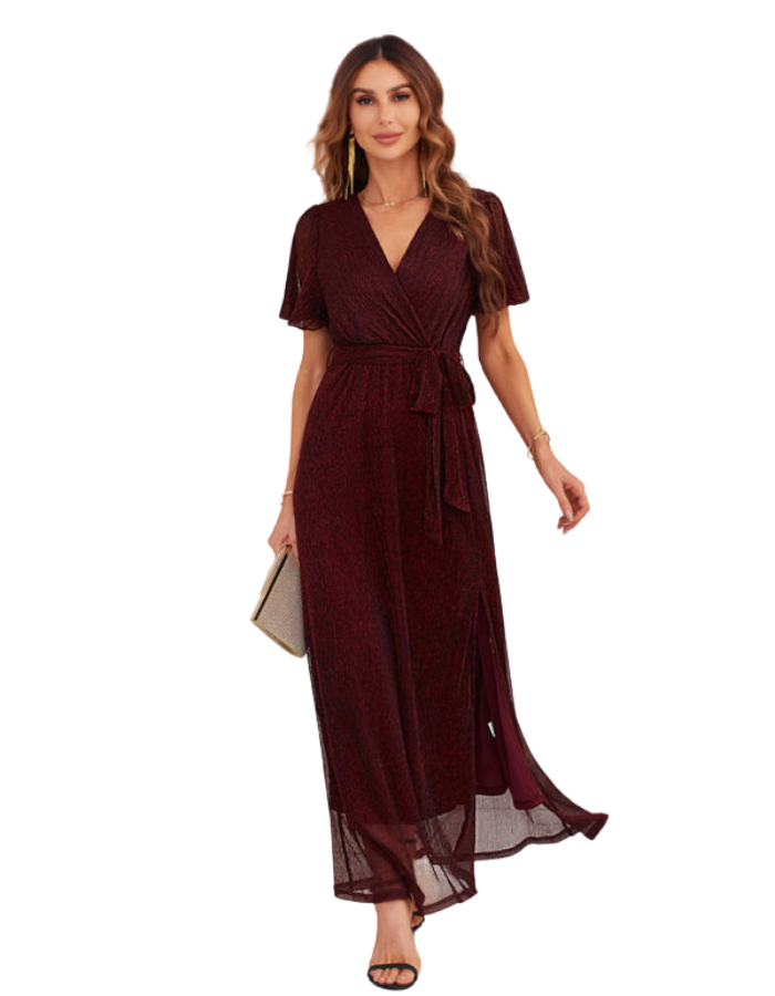 SHOPIQAT Feminine and Elegant Sparkling V-Neck Strappy Dress - Premium Dresses from shopiqat - Just $19.500! Shop now at shopiqat