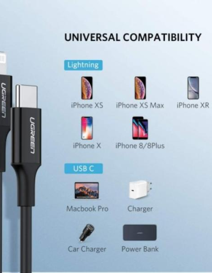 Ugreen USB-C to Lightning Cable Nickel Plating ABS Shell 1M - Black
