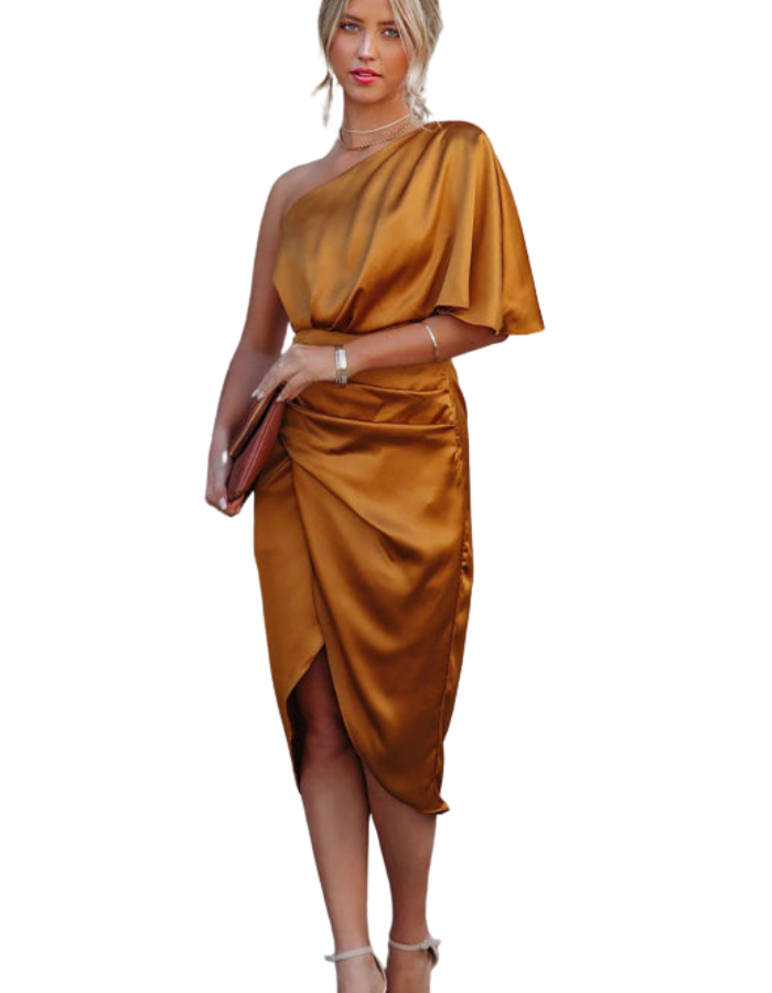 SHOPIQAT One Sleeve Irregular Pleated Waist Skirt Dress - Premium  from shopiqat - Just $8.750! Shop now at shopiqat