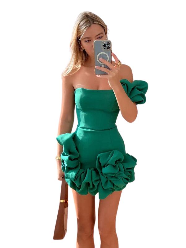 SHOPIQAT Women's Dress Ruffled Bud Waist Slim Dress One Shoulder Tube Top Package Hip Skirt - Premium  from shopiqat - Just $11.150! Shop now at shopiqat