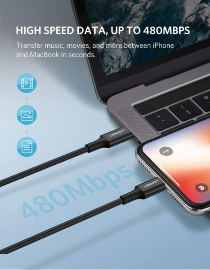 Ugreen USB-C to Lightning Cable Nickel Plating ABS Shell 1M - Black