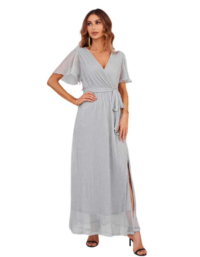 SHOPIQAT Feminine and Elegant Sparkling V-Neck Strappy Dress - Premium Dresses from shopiqat - Just $19.500! Shop now at shopiqat
