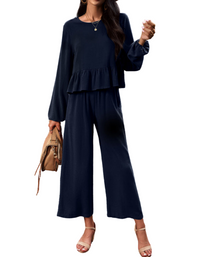 SHOPIQAT Temperament Casual Suit Solid Colour Long-Sleeved Top Loose Trousers - Premium  from shopiqat - Just $16.900! Shop now at shopiqat