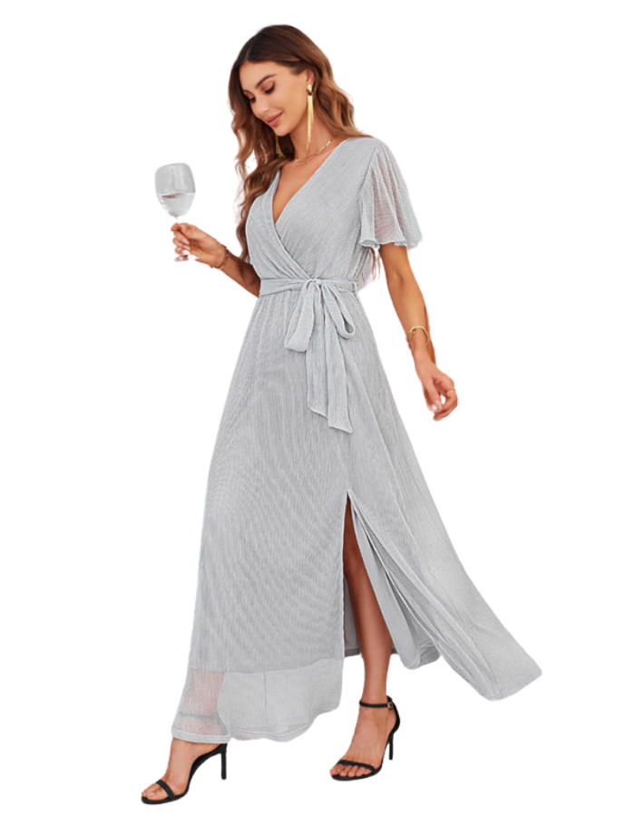 SHOPIQAT Feminine and Elegant Sparkling V-Neck Strappy Dress - Premium Dresses from shopiqat - Just $19.500! Shop now at shopiqat