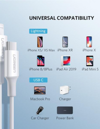 Ugreen USB-C to Lightning Cable M/M Nickel Plating Aluminium 1.5M - White