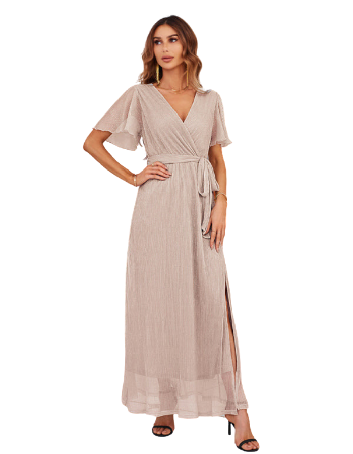 SHOPIQAT Feminine and Elegant Sparkling V-Neck Strappy Dress - Premium Dresses from shopiqat - Just $16.490! Shop now at shopiqat