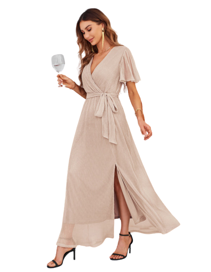 SHOPIQAT Feminine and Elegant Sparkling V-Neck Strappy Dress - Premium Dresses from shopiqat - Just $19.500! Shop now at shopiqat