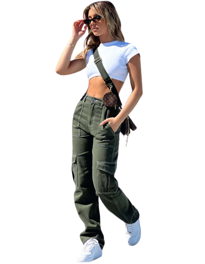 SHOPIQAT Women's Fashionable Patchwork Straight Multi-Pocket Overalls - Premium  from shopiqat - Just $11.500! Shop now at shopiqat
