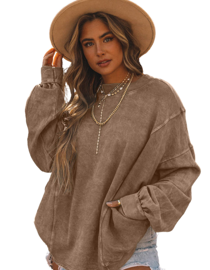 SHOPIQAT Women's Simple Pullover Round Neck Loose Long Sleeve Top - Premium  from shopiqat - Just $12.500! Shop now at shopiqat