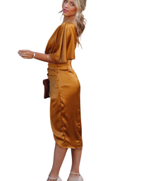 SHOPIQAT One Sleeve Irregular Pleated Waist Skirt Dress - Premium  from shopiqat - Just $8.750! Shop now at shopiqat