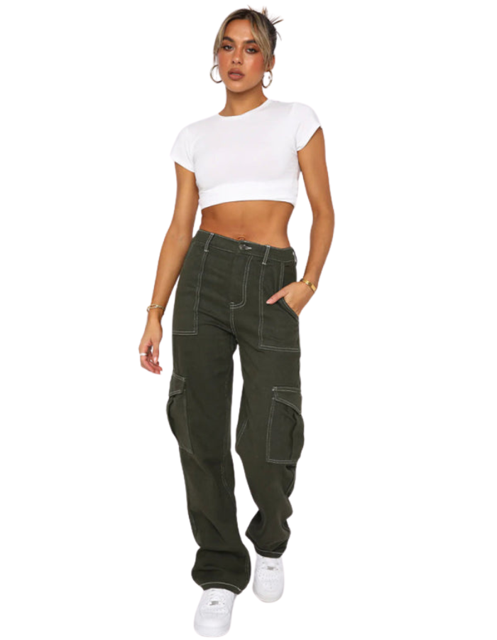 SHOPIQAT Women's Fashionable Patchwork Straight Multi-Pocket Overalls - Premium  from shopiqat - Just $11.500! Shop now at shopiqat