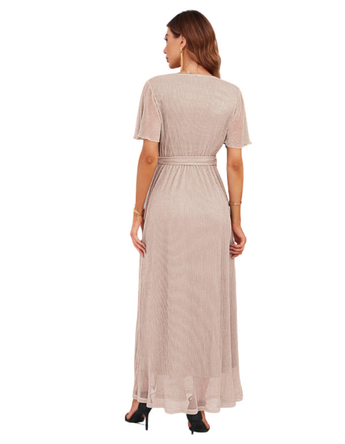 SHOPIQAT Feminine and Elegant Sparkling V-Neck Strappy Dress - Premium Dresses from shopiqat - Just $19.500! Shop now at shopiqat
