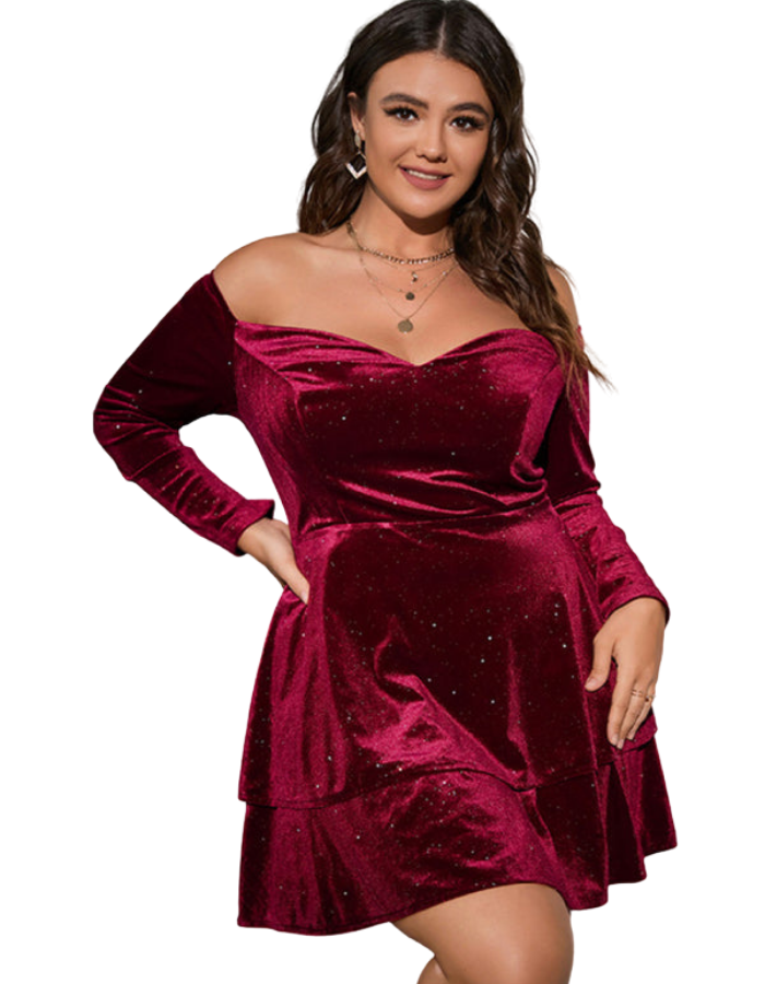 SHOPIQAT Plus Size Deep V Waist Velvet Ball Gown Dress - Premium  from shopiqat - Just $14.500! Shop now at shopiqat