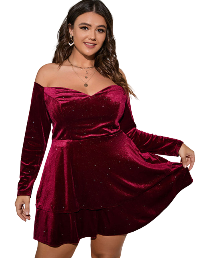 SHOPIQAT Plus Size Deep V Waist Velvet Ball Gown Dress - Premium  from shopiqat - Just $14.500! Shop now at shopiqat
