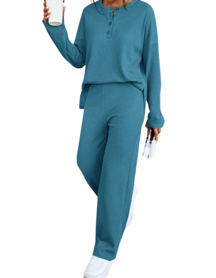 SHOPIQAT Women's Casual Round Neck Pullover Sweatshirt and Trousers Two-Piece Set