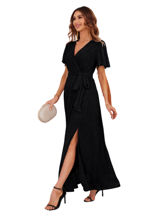 SHOPIQAT Feminine and Elegant Sparkling V-Neck Strappy Dress - Premium Dresses from shopiqat - Just $19.500! Shop now at shopiqat
