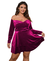 SHOPIQAT Plus Size Deep V Waist Velvet Ball Gown Dress - Premium  from shopiqat - Just $14.500! Shop now at shopiqat