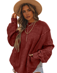 SHOPIQAT Women's Simple Pullover Round Neck Loose Long Sleeve Top - Premium  from shopiqat - Just $12.500! Shop now at shopiqat
