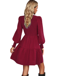 SHOPIQAT Women's Pleated Solid Color Long-Sleeved Dress - Premium Dresses from shopiqat - Just $10.600! Shop now at shopiqat
