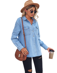 SHOPIQAT Light-Colored Thin Denim Long-Sleeved Shirt