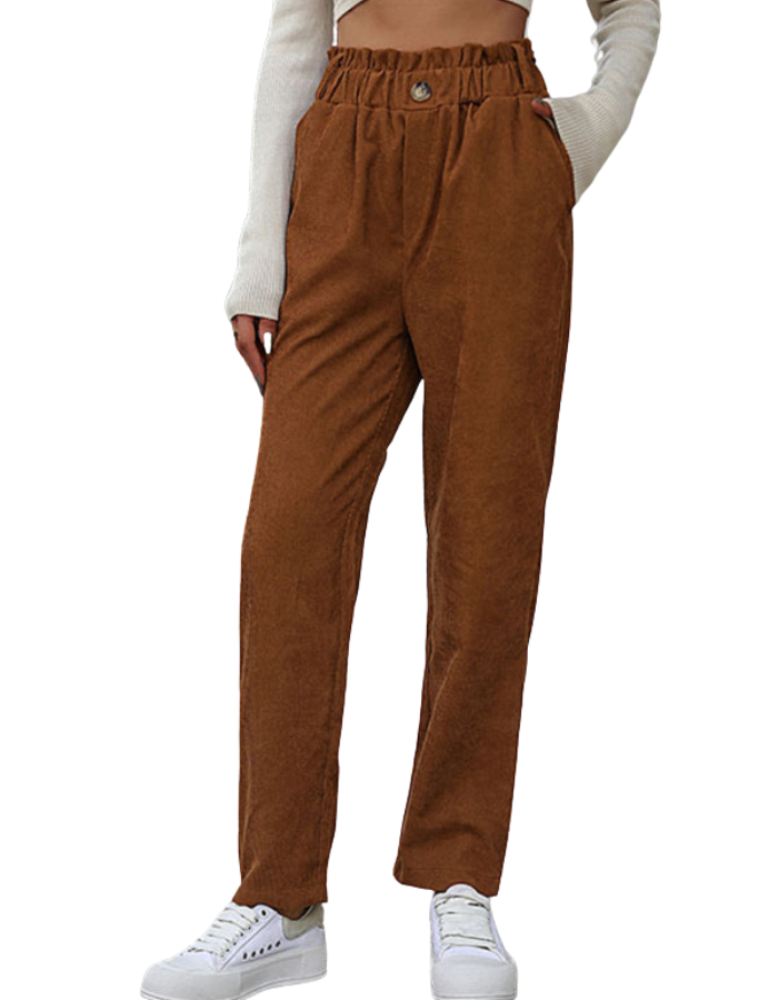 SHOPIQAT New Casual Elastic Nine-Point Corduroy Straight Pants - Premium  from shopiqat - Just $9.800! Shop now at shopiqat
