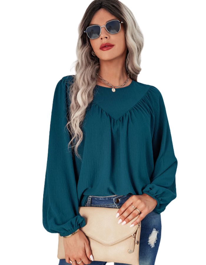 SHOPIQAT Women's Casual Loose Round Neck Solid Color Pullover Shirt - Premium  from shopiqat - Just $7.800! Shop now at shopiqat