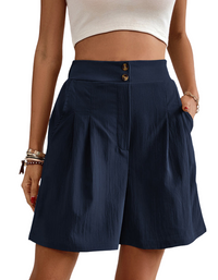 SHOPIQAT Women's High-Waisted Loose 2-Nutton Shorts - Premium  from shopiqat - Just $8.100! Shop now at shopiqat