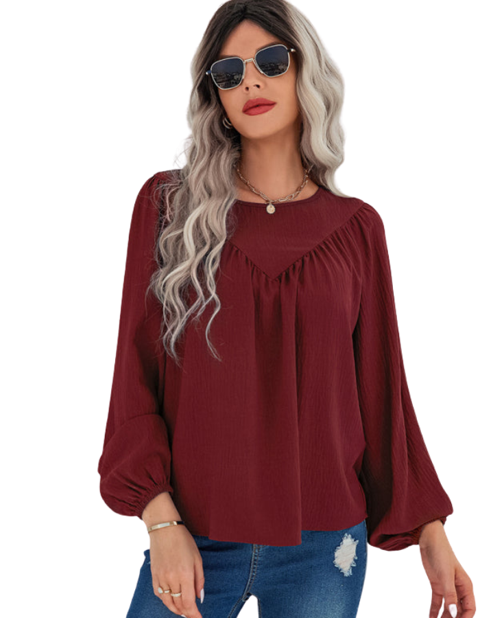 SHOPIQAT Women's Casual Loose Round Neck Solid Color Pullover Shirt - Premium  from shopiqat - Just $7.800! Shop now at shopiqat