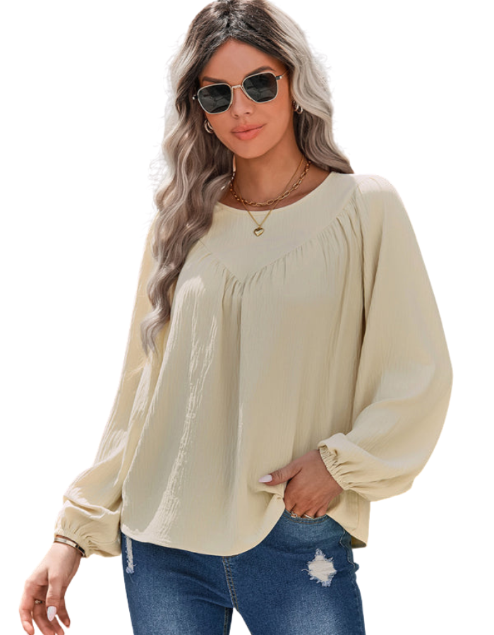 SHOPIQAT Women's Casual Loose Round Neck Solid Color Pullover Shirt - Premium  from shopiqat - Just $7.800! Shop now at shopiqat