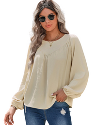 SHOPIQAT Women's Casual Loose Round Neck Solid Color Pullover Shirt - Premium  from shopiqat - Just $7.800! Shop now at shopiqat