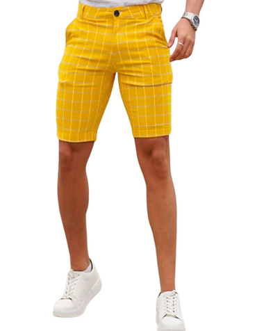 SHOPIQAT Men's Skinny Plaid Plus Size Casual Shorts