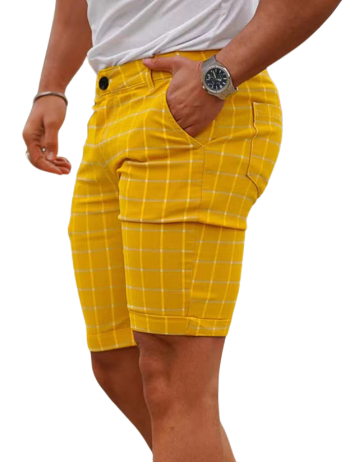 SHOPIQAT Men's Skinny Plaid Plus Size Casual Shorts