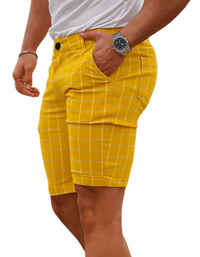 SHOPIQAT Men's Skinny Plaid Plus Size Casual Shorts