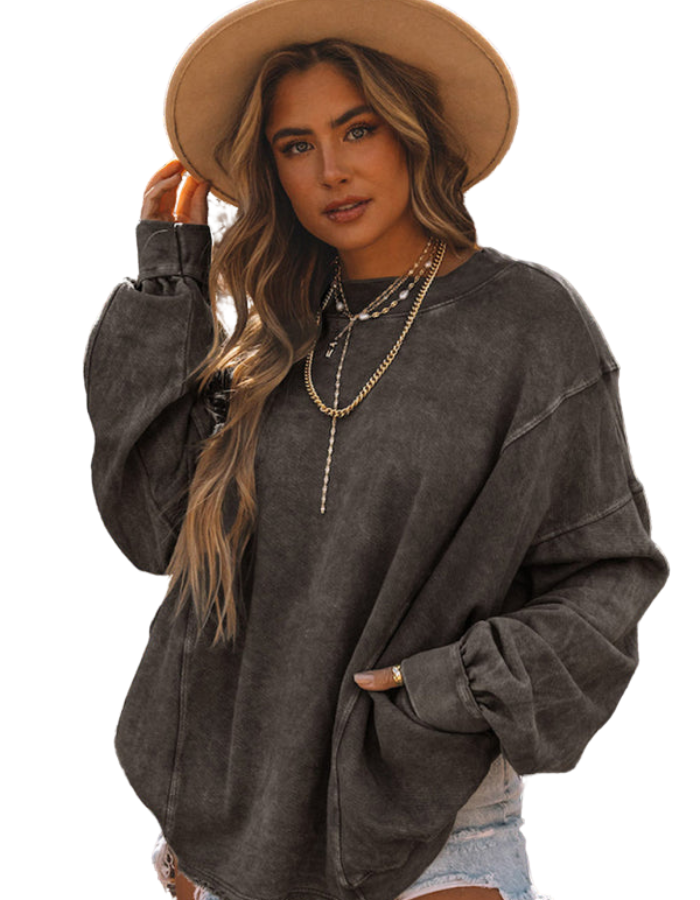 SHOPIQAT Women's Simple Pullover Round Neck Loose Long Sleeve Top - Premium  from shopiqat - Just $12.500! Shop now at shopiqat