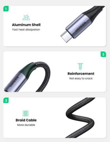 Ugreen USB-C 3.1 M/M Gen 2 5A Cable with Braided 1M - Black