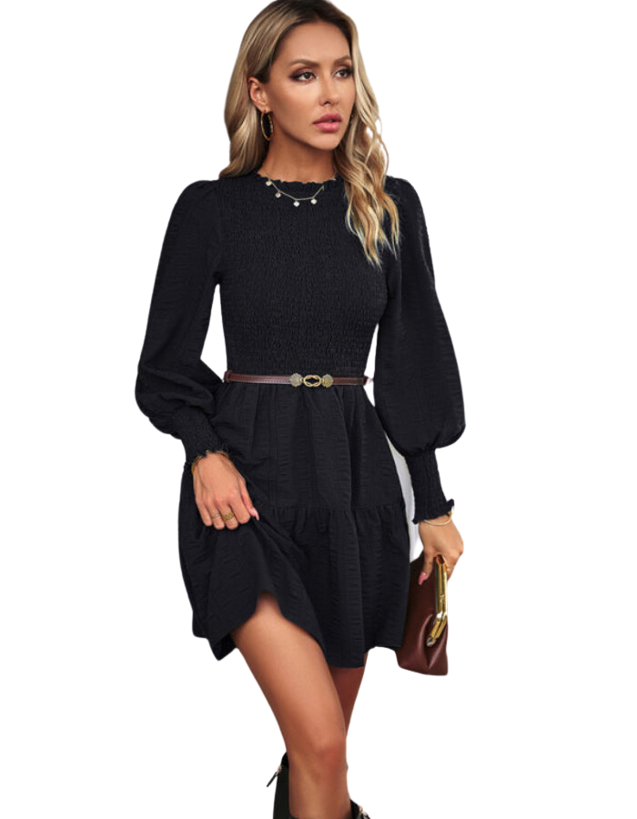 SHOPIQAT Women's Pleated Solid Color Long-Sleeved Dress - Premium Dresses from shopiqat - Just $10.600! Shop now at shopiqat